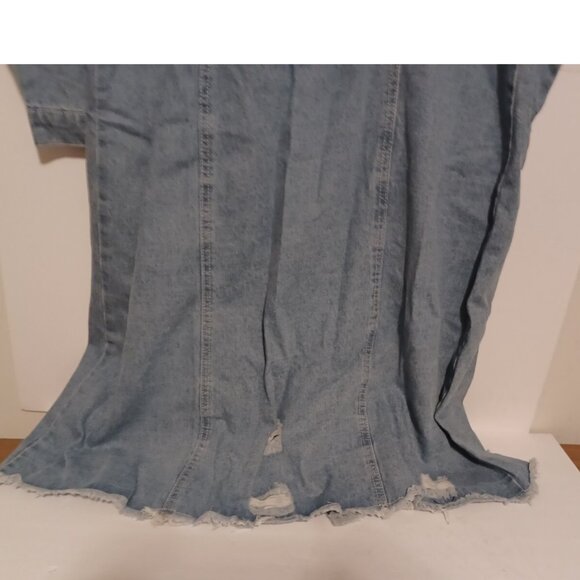 chouyatou Womens Distressed Hole Over Knee  Long Denim Jacket Trench Coat - Picture 9 of 10